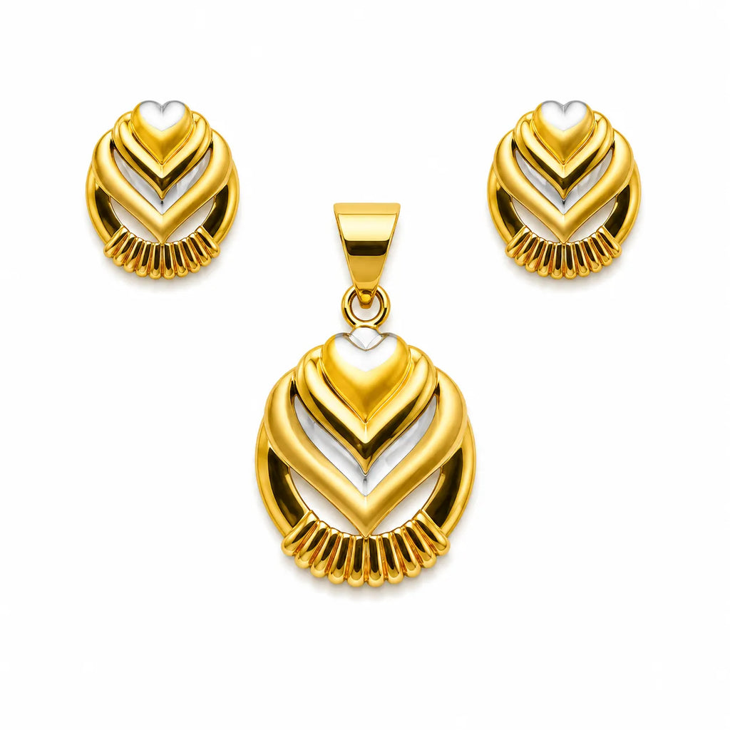 Marvel Silver 9K Gold Heart Necklace Set with Matching Earrings for Women and Girls, Dual-Tone Heart Design, Chain Not Included