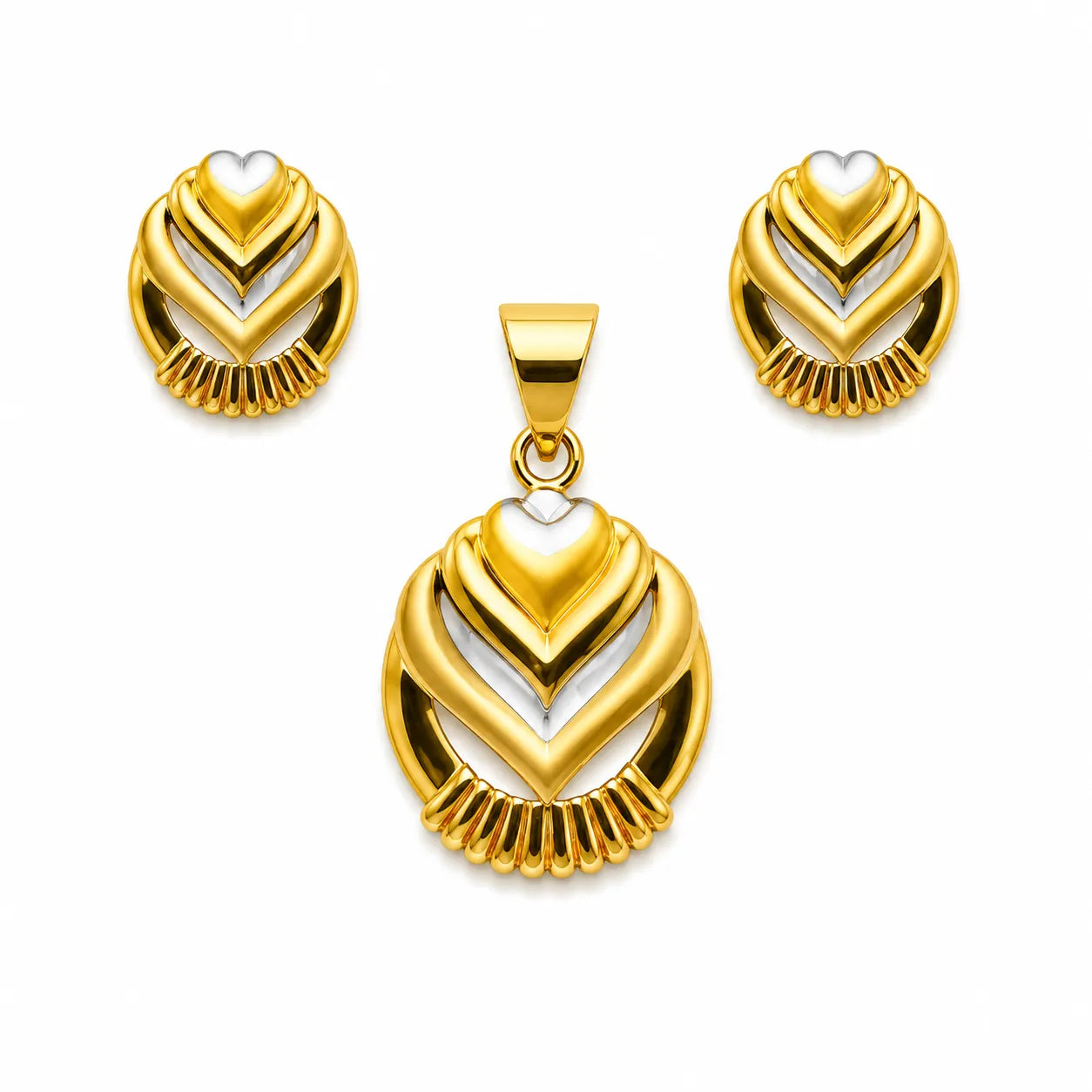 Marvel Silver 9K Gold Heart Necklace Set with Matching Earrings for Women and Girls, Dual-Tone Heart Design, Chain Not Included