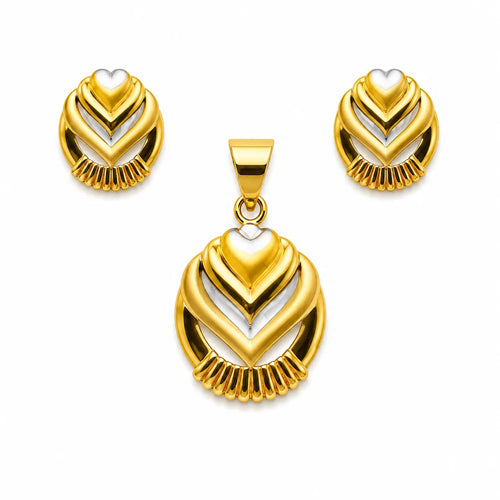 Marvel Silver 9K Gold Heart Necklace Set with Matching Earrings for Women and Girls, Dual-Tone Heart Design, Chain Not Included