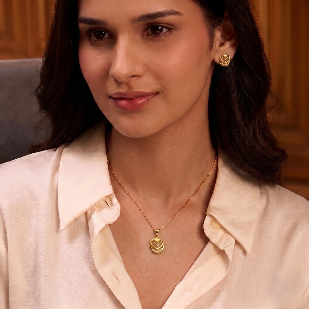 Marvel Silver 9K Gold Heart Necklace Set with Matching Earrings for Women and Girls, Dual-Tone Heart Design, Chain Not Included