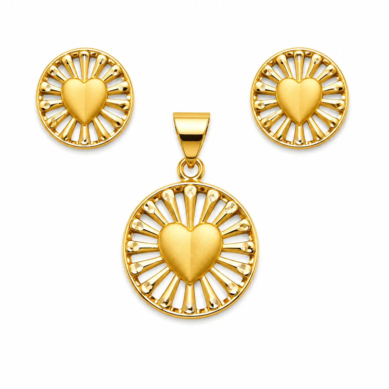 Marvel Silver 9K Gold Heart Necklace Set with Matching Earrings for Women and Girls, Circular Heart Design, Chain Not Included