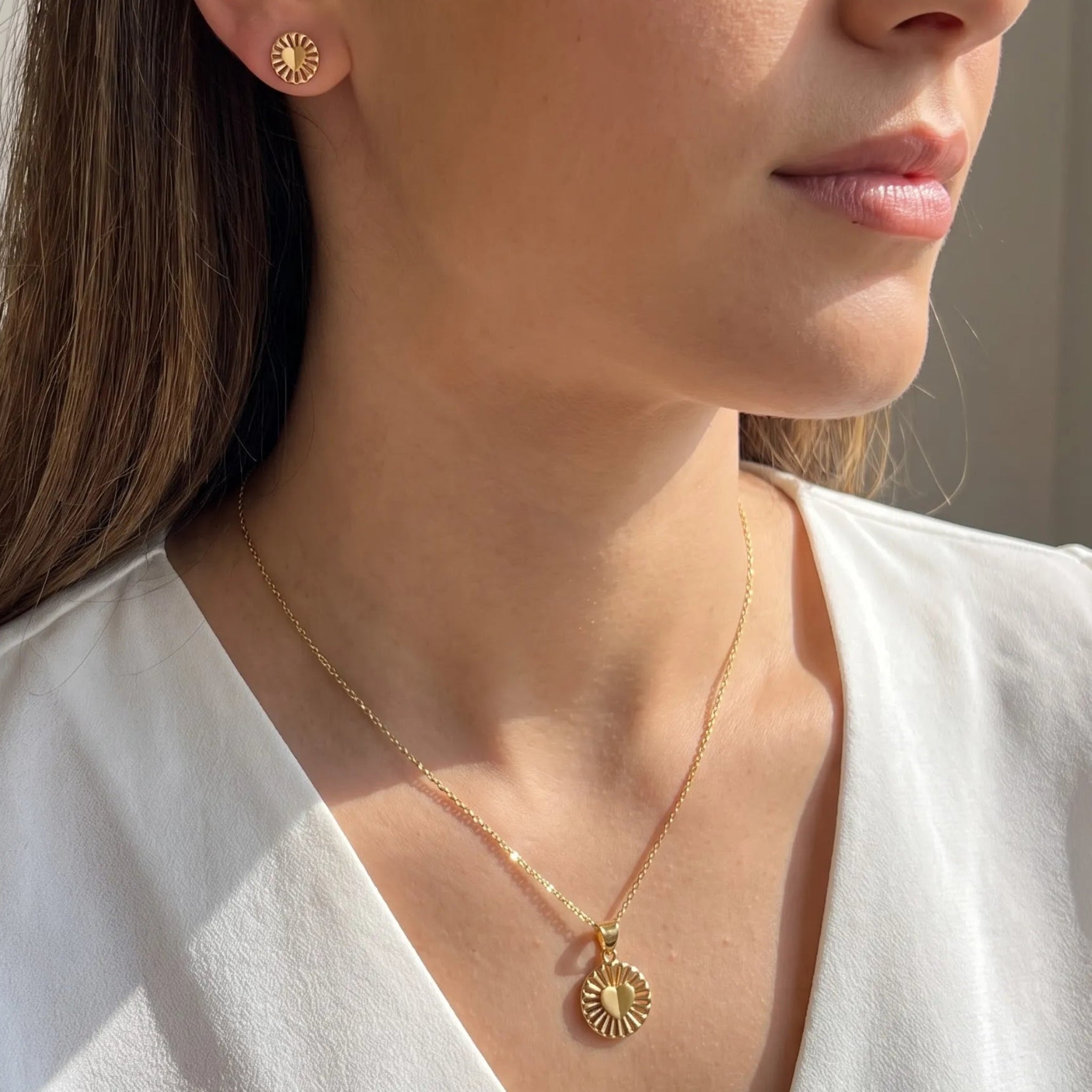 Marvel Silver 9K Gold Heart Necklace Set with Matching Earrings for Women and Girls, Circular Heart Design, Chain Not Included