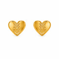 Marvel Silver 9K gold heart stud earrings with an engraved design for women and girls, lightweight gold earrings for everyday and festive wear.