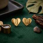 Marvel Silver 9K gold heart stud earrings with an engraved design for women and girls, lightweight gold earrings for everyday and festive wear.