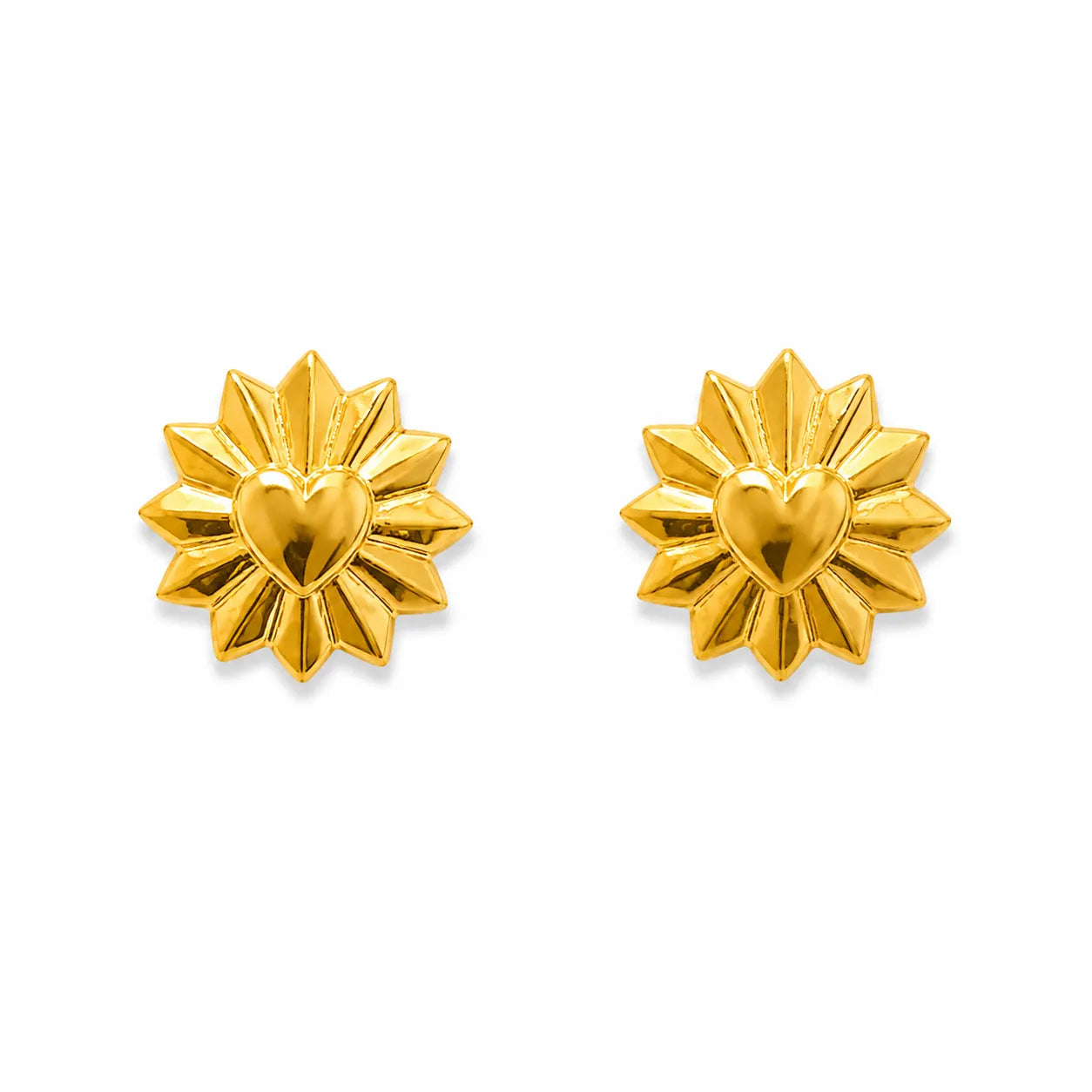 Marvel Silver 9K Gold heart sunburst stud earrings for girls featuring a radiant geometric design for everyday and festive wear.