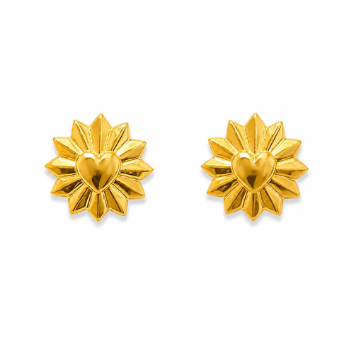 Marvel Silver 9K Gold heart sunburst stud earrings for girls featuring a radiant geometric design for everyday and festive wear.