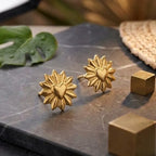 Marvel Silver 9K Gold heart sunburst stud earrings for girls featuring a radiant geometric design for everyday and festive wear.