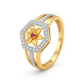 9K gold hexagon floral crystal ring for girls with pink centre stone and white crystal border by Marvel Silver.