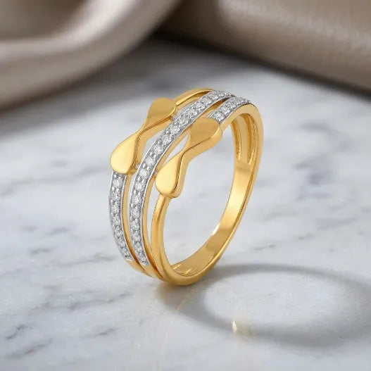 9K gold infinity crystal ring for girls with polished gold finish and white stone detailing by Marvel Silver.