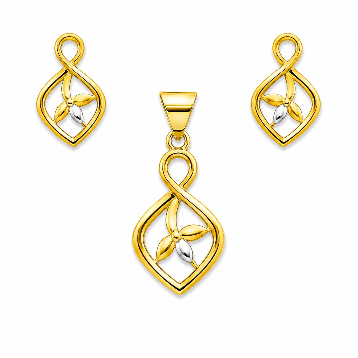 Marvel Silver 9K Gold Infinity Floral Necklace Set with Matching Earrings, Dual-Tone Designer Pendant Set for Women, Chain Not Included
