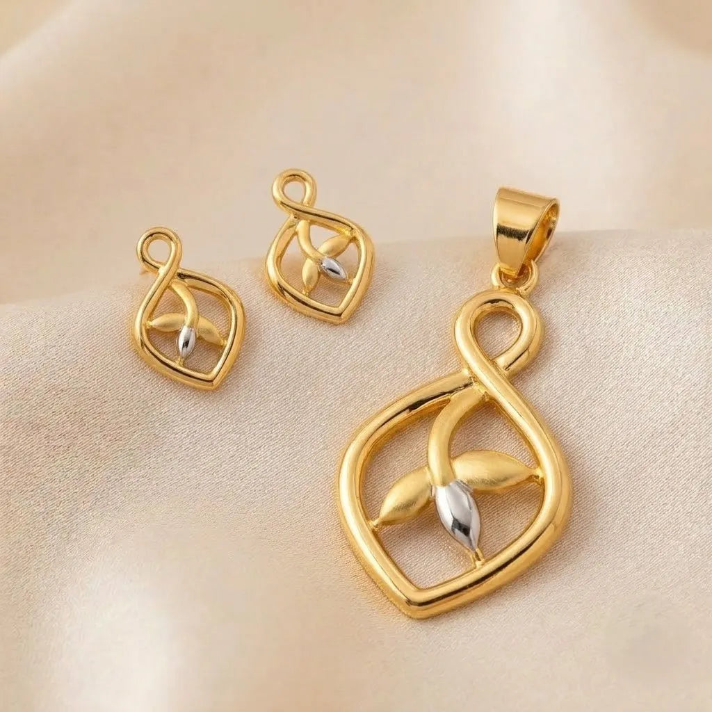 Marvel Silver 9K Gold Infinity Floral Necklace Set with Matching Earrings, Dual-Tone Designer Pendant Set for Women, Chain Not Included