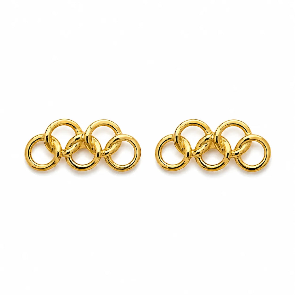 Marvel Silver 9K Gold interlocking circle stud earrings for women and girls featuring a modern geometric linked ring design.