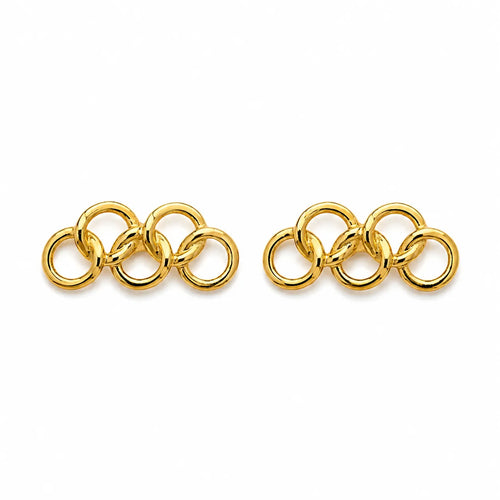 Marvel Silver 9K Gold interlocking circle stud earrings for women and girls featuring a modern geometric linked ring design.