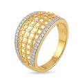 9K gold lattice crystal ring for girls with wide openwork mesh design and white stone-studded borders by Marvel Silver.
