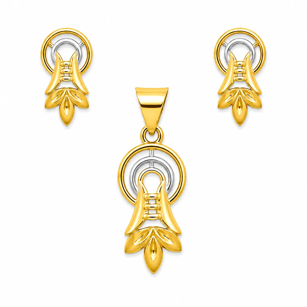 Marvel Silver 9K Gold Leaf Necklace Set with Matching Earrings for Women and Girls, Dual-Tone Leaf Design, Chain Not Included
