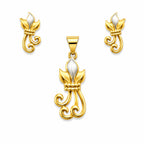 Marvel Silver 9K Gold Leaf Necklace Set with Matching Earrings, Dual-Tone Designer Pendant Set for Women, Chain Not Included
