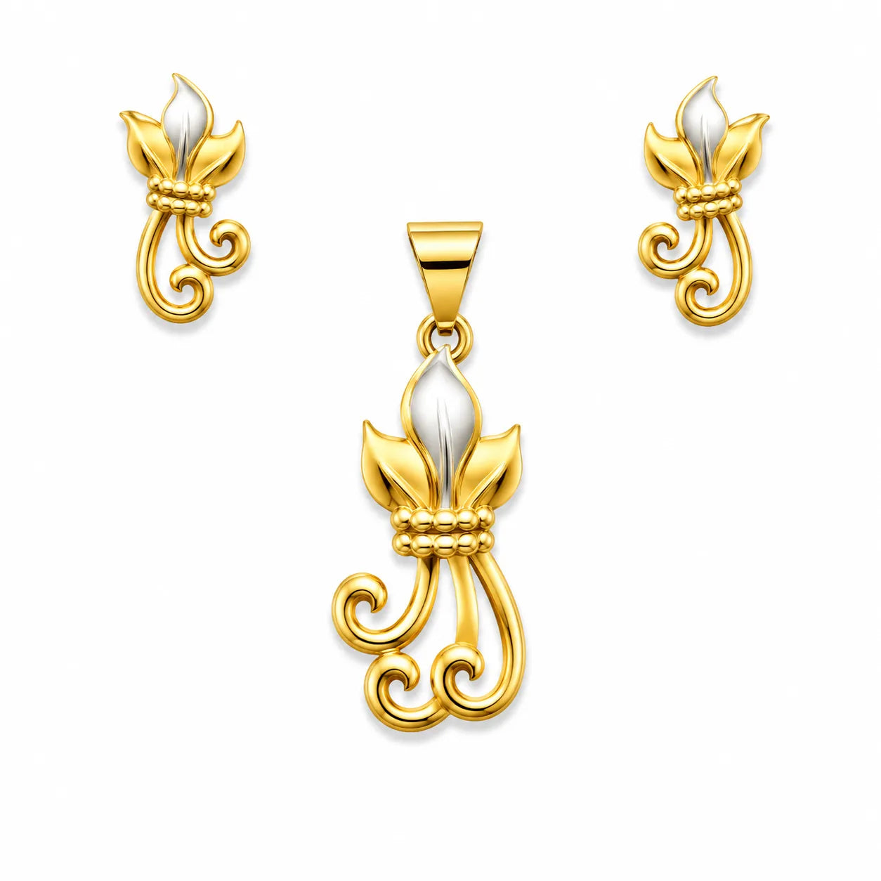 Marvel Silver 9K Gold Leaf Necklace Set with Matching Earrings, Dual-Tone Designer Pendant Set for Women, Chain Not Included