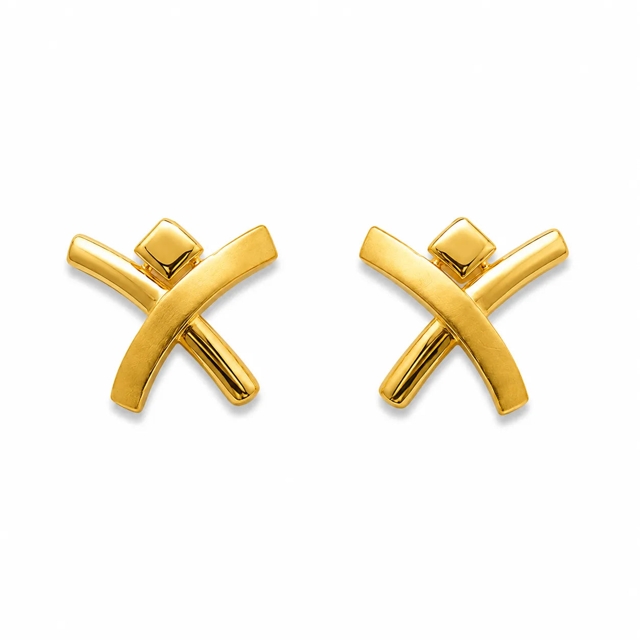 Marvel Silver 9K Gold modern cross bar stud earrings for girls featuring an intersecting geometric design with an elegant gold finish.