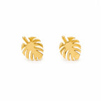 Marvel Silver 9K gold Monstera leaf stud earrings with a polished finish for women and girls, minimalist fine gold jewelry for everyday wear.