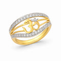 9K gold Om crystal ring for girls with white stone detailing and polished gold finish by Marvel Silver.