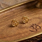 Marvel Silver 9K Gold Om stud earrings for boys and men featuring the sacred Om (ॐ) symbol in a classic gold design.