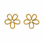 Marvel Silver 9K Gold open flower stud earrings for girls featuring a minimalist five-petal floral outline design with a polished gold finish.