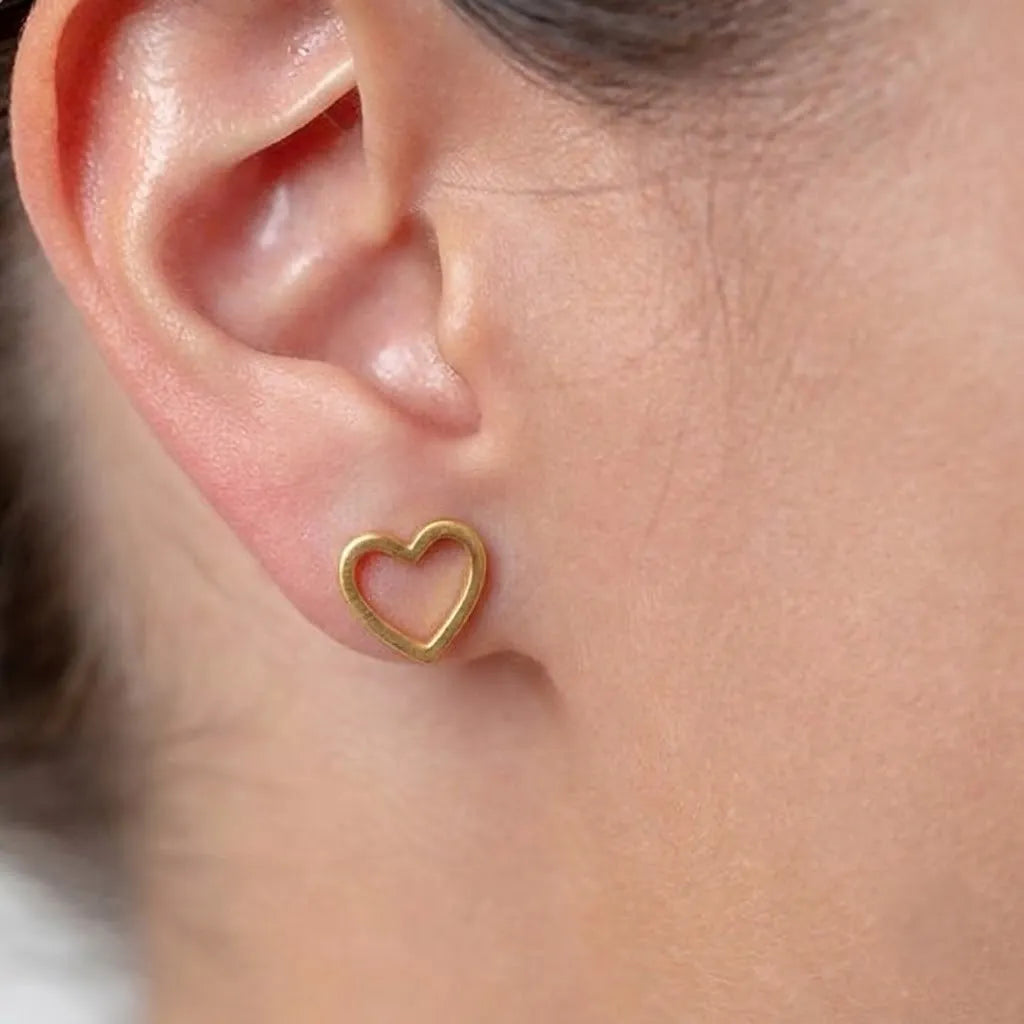 Marvel Silver 9K Gold open heart stud earrings for women and girls featuring a minimalist heart-shaped design.