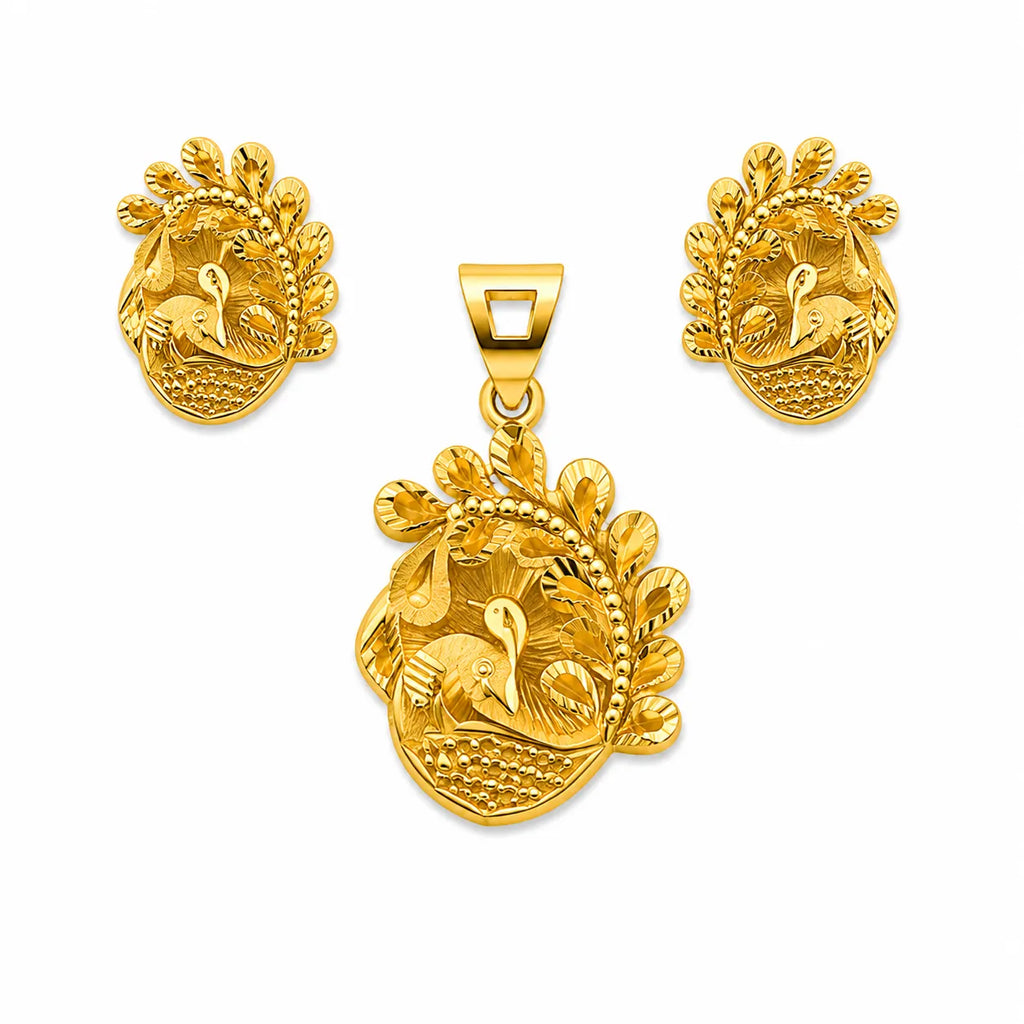 Marvel Silver 9K Gold Peacock Necklace Set with Matching Earrings for Women and Girls, Traditional Peacock Design, Chain Not Included