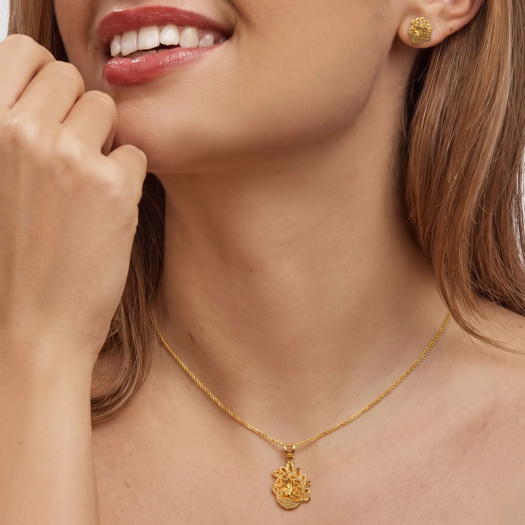 Marvel Silver 9K Gold Peacock Necklace Set with Matching Earrings for Women and Girls, Traditional Peacock Design, Chain Not Included