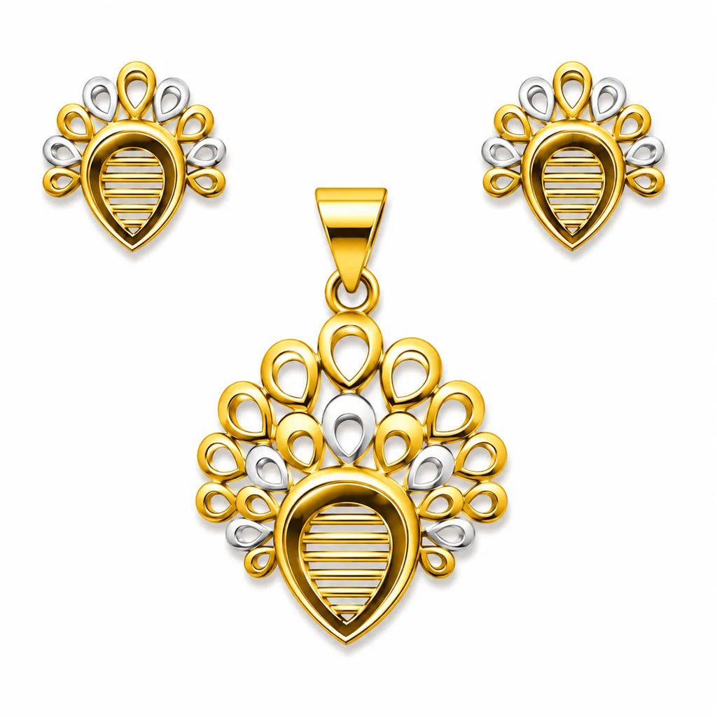 Marvel Silver 9K Gold Peacock Necklace Set with Matching Earrings, Dual-Tone Gold and Silver Design for Women, Chain Not Included