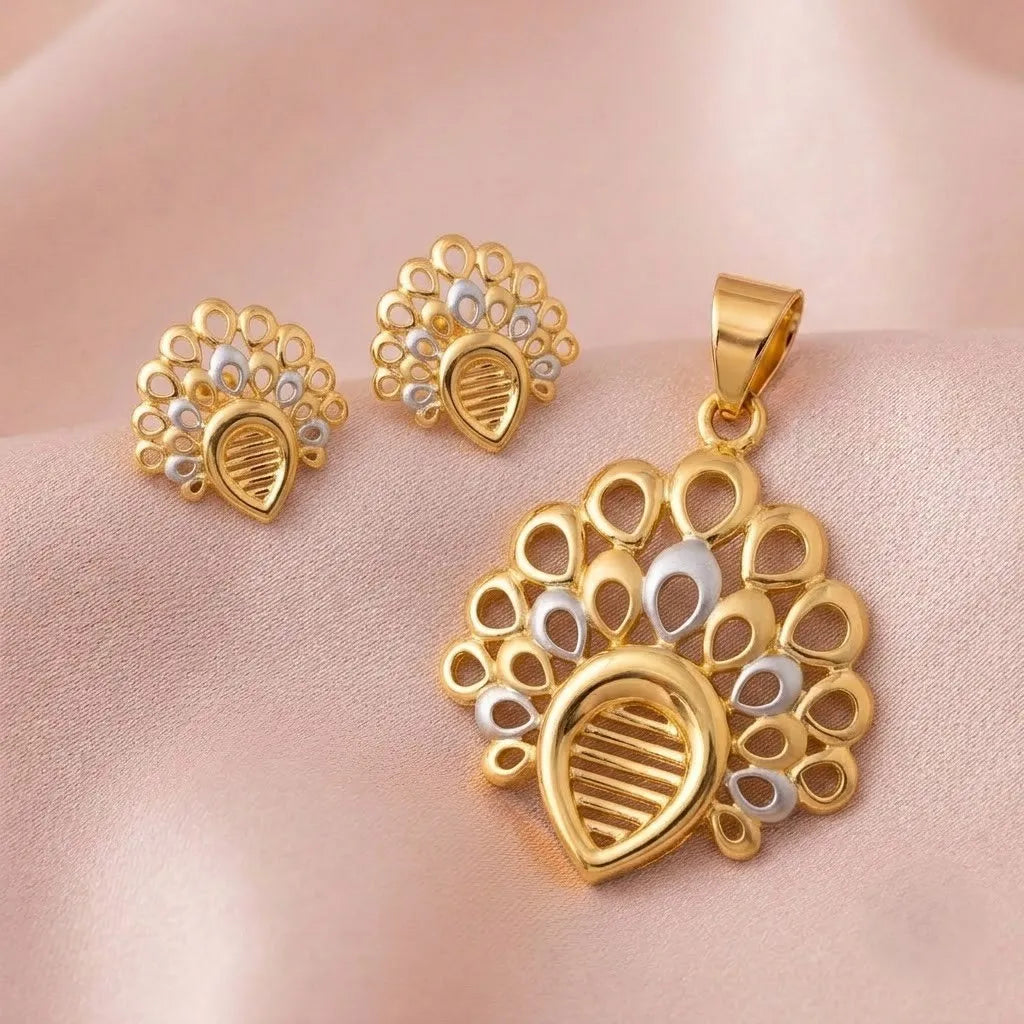 Marvel Silver 9K Gold Peacock Necklace Set with Matching Earrings, Dual-Tone Gold and Silver Design for Women, Chain Not Included