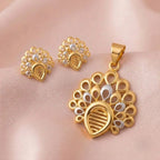 Marvel Silver 9K Gold Peacock Necklace Set with Matching Earrings, Dual-Tone Gold and Silver Design for Women, Chain Not Included