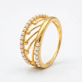 9K gold pearl designer ring for girls with openwork curved design and white pearl detailing by Marvel Silver.