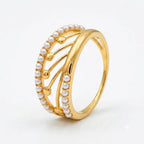 9K gold pearl designer ring for girls with openwork curved design and white pearl detailing by Marvel Silver.