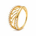 9K gold pearl designer ring for girls with openwork curved design and white pearl detailing by Marvel Silver.