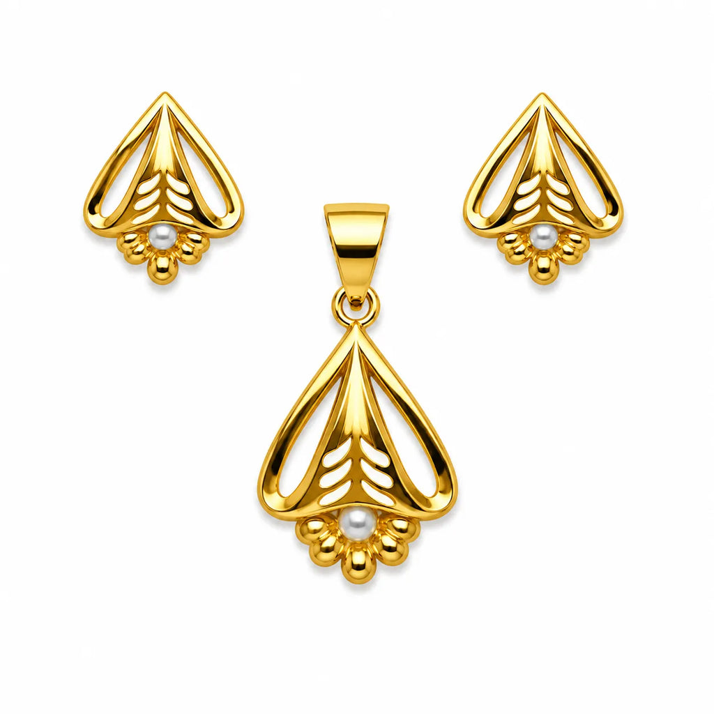 Marvel Silver 9K Gold Pearl Drop Necklace Set with Matching Earrings for Women and Girls, Elegant Teardrop Design, Chain Not Included