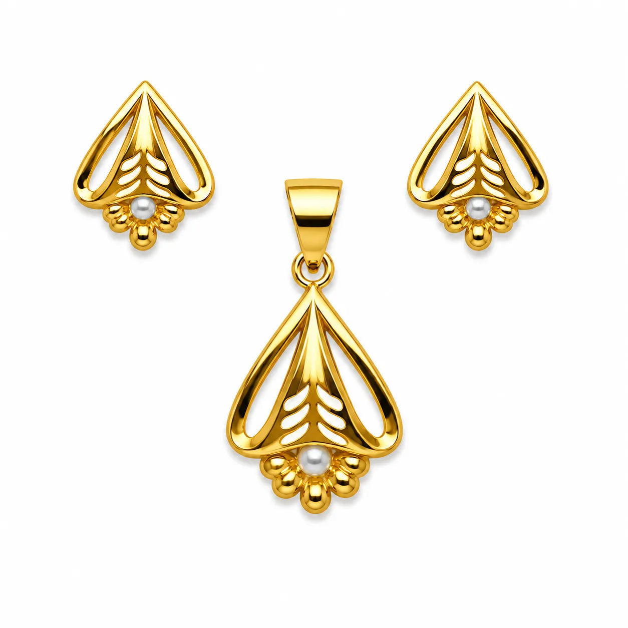 Marvel Silver 9K Gold Pearl Drop Necklace Set with Matching Earrings for Women and Girls, Elegant Teardrop Design, Chain Not Included