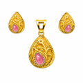Marvel Silver 9K Gold Pink Stone Teardrop Necklace Set with Matching Earrings for Women, Chain Not Included