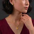Marvel Silver 9K Gold Pink Stone Teardrop Necklace Set with Matching Earrings for Women, Chain Not Included