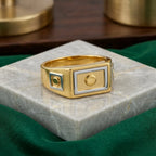 Marvel Silver 9K Gold Rectangular Orbit Signet Ring for Boys and Men
