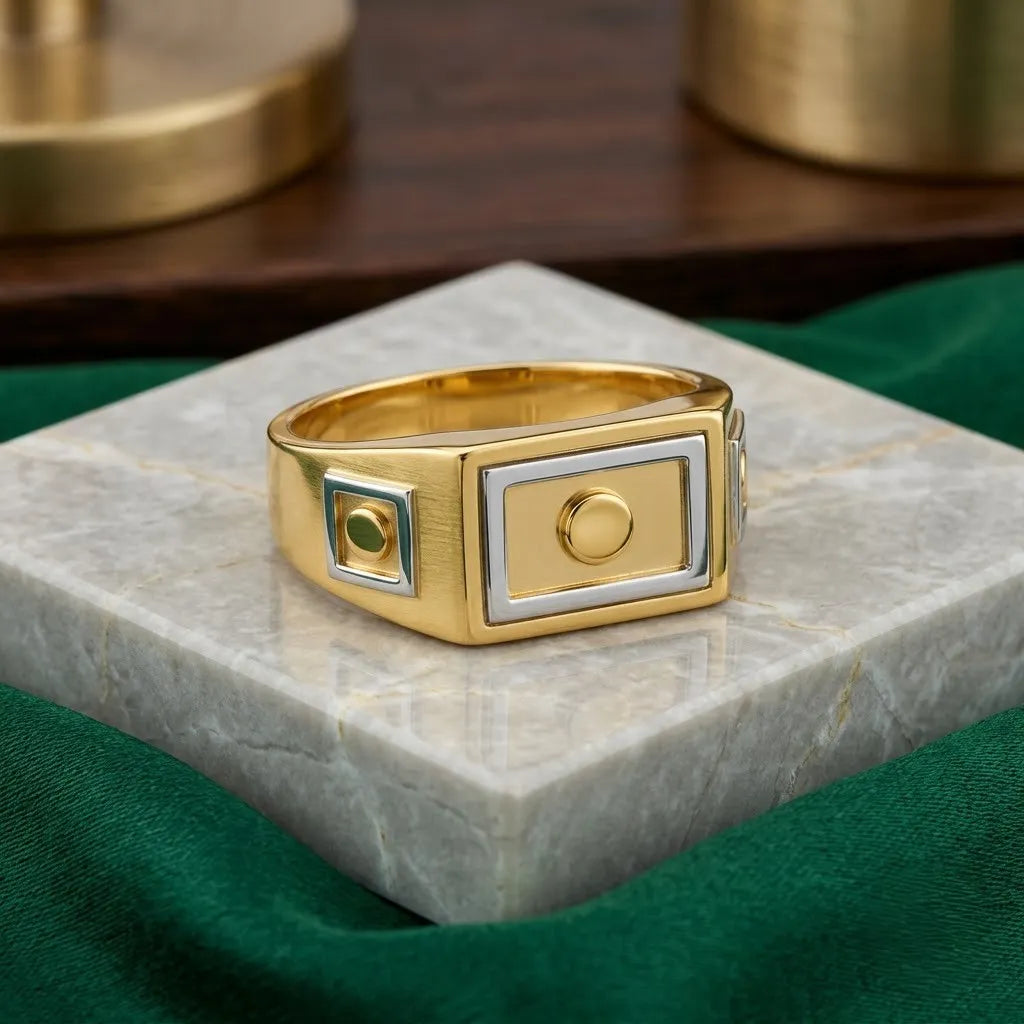 Marvel Silver 9K Gold Rectangular Orbit Signet Ring for Boys and Men