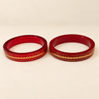 Marvel Silver 9K Gold Red Enamel Classic Traditional Bangles Pair for Women with Glossy Red Finish and Elegant Golden Chain Pattern
