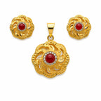 Marvel Silver 9K Gold Red Stone Floral Necklace Set with Matching Earrings for Women and Girls, Gold Finish, Chain Not Included