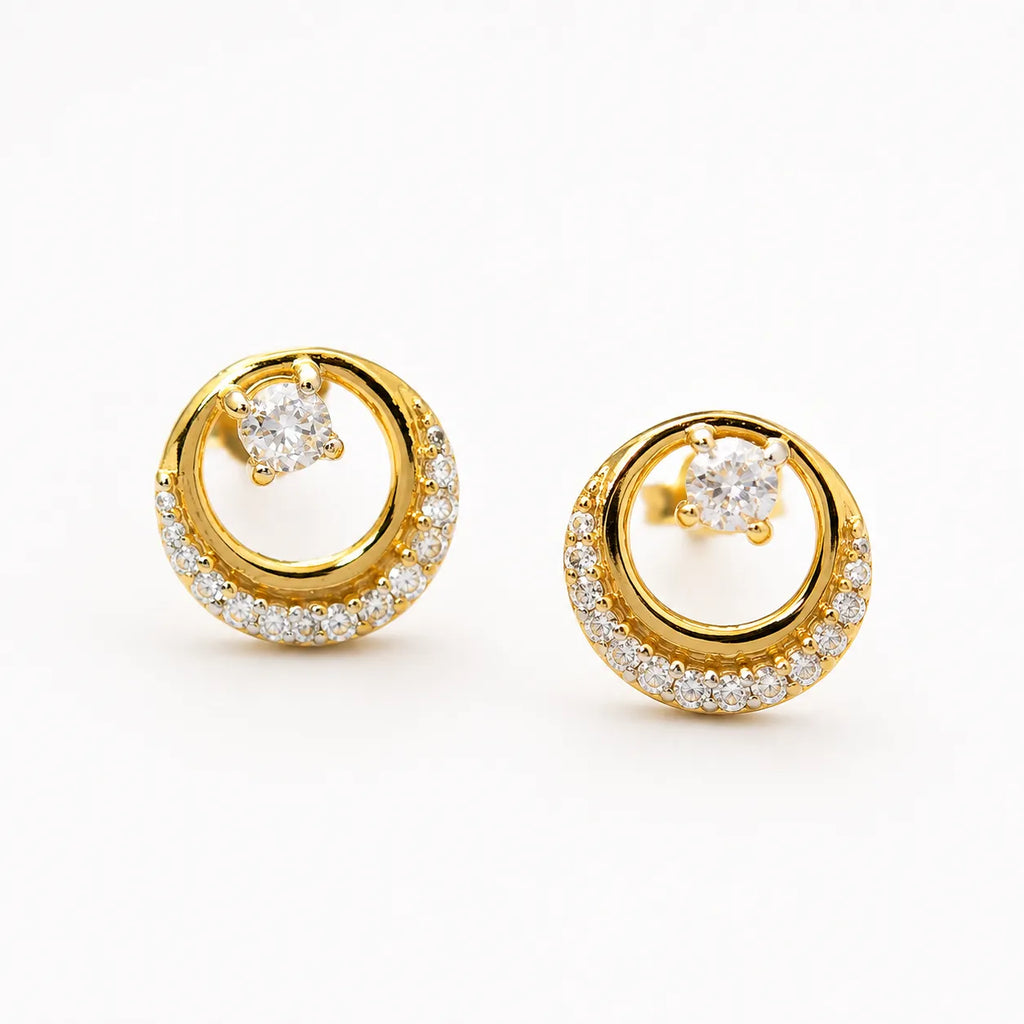 9K Gold Round Crystal Circle Earrings for Girls with sparkling crystal detailing and polished gold-tone finish by Marvel Silver.