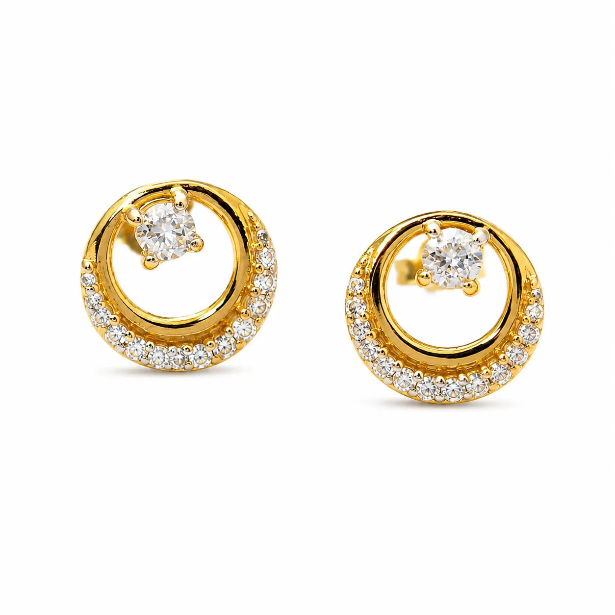 9K Gold Round Crystal Circle Earrings for Girls with sparkling crystal detailing and polished gold-tone finish by Marvel Silver.