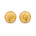 Marvel Silver 9K gold round floral stud earrings for women and girls featuring an elegant flower design with an openwork circular pattern.