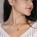 Marvel Silver 9K Gold Ruby Floral Necklace Set with Matching Earrings and White Stone Detailing – Chain Not Included