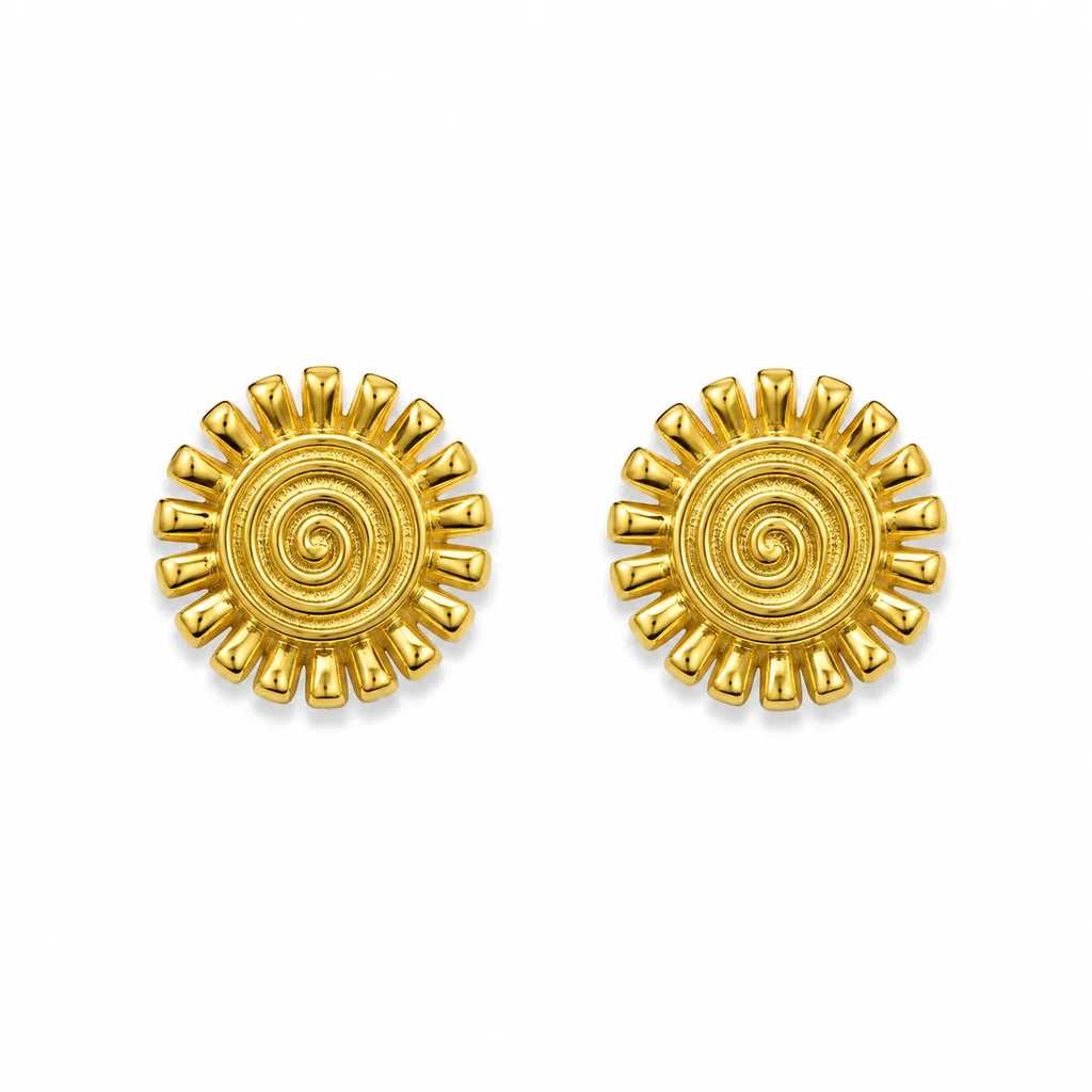 Marvel Silver 9K Gold spiral round stud earrings for girls featuring a radiant circular design for daily and festive wear.