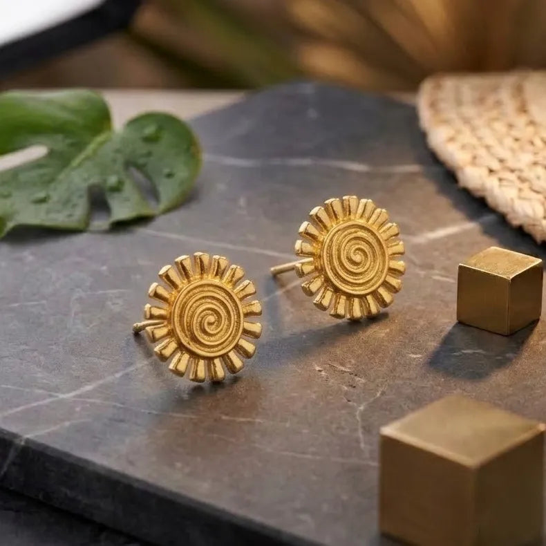 Marvel Silver 9K Gold spiral round stud earrings for girls featuring a radiant circular design for daily and festive wear.