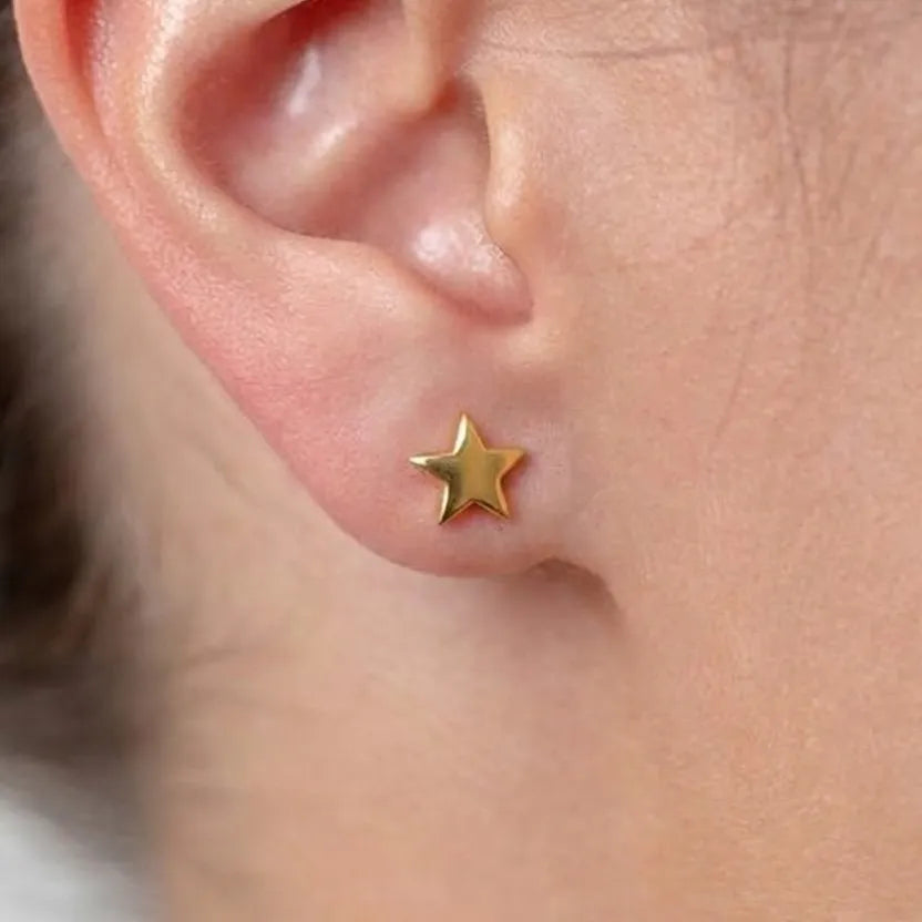 Marvel Silver 9K Gold star stud earrings for girls featuring a polished five-point star design with a premium gold finish.